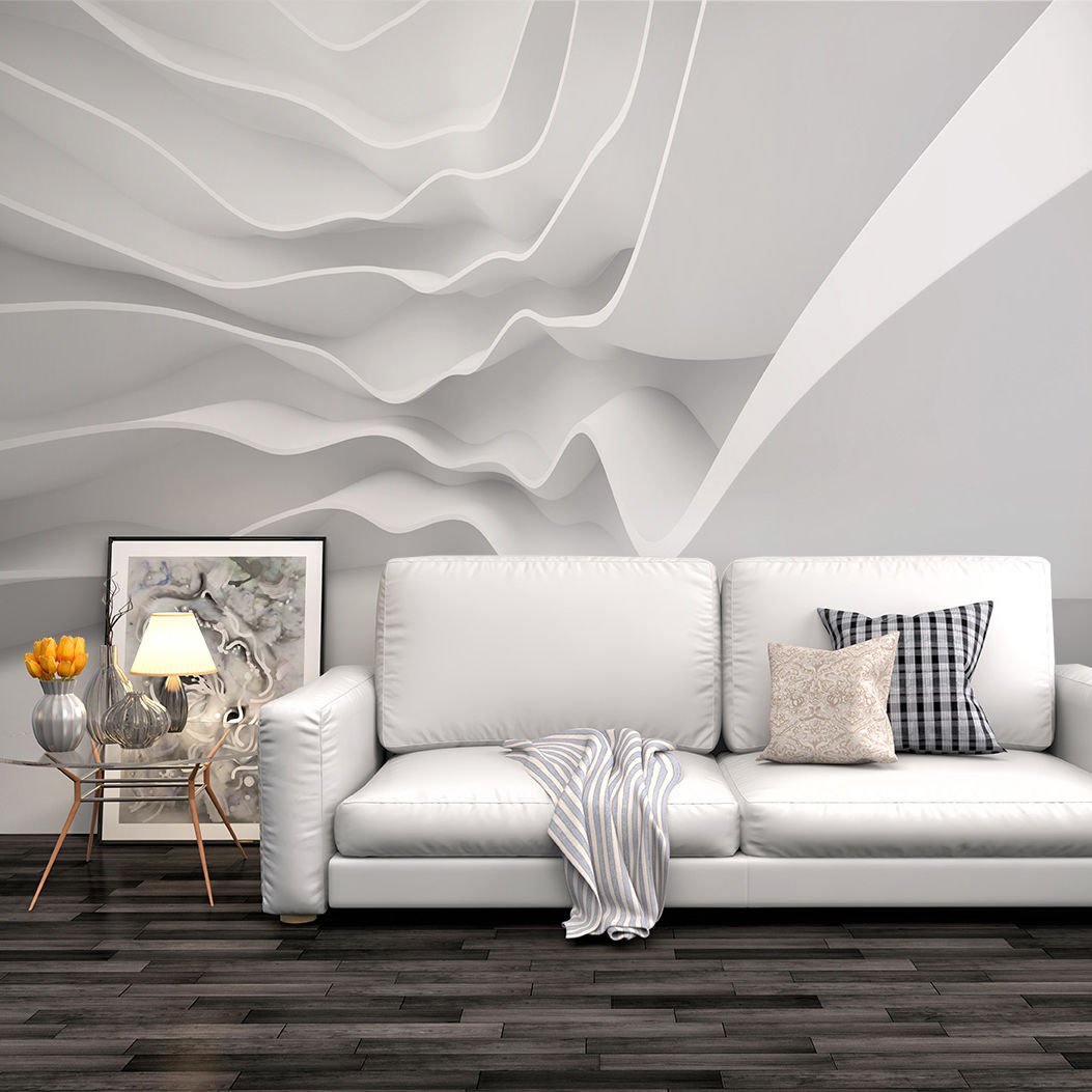 Papier peint motif vague en relief blanc