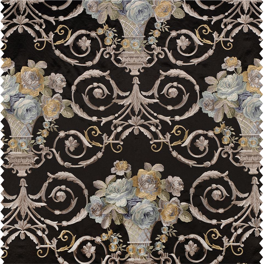 Tissu panneau brodé sur fond satiné
