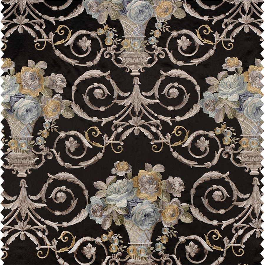 Tissu panneau brodé sur fond satiné