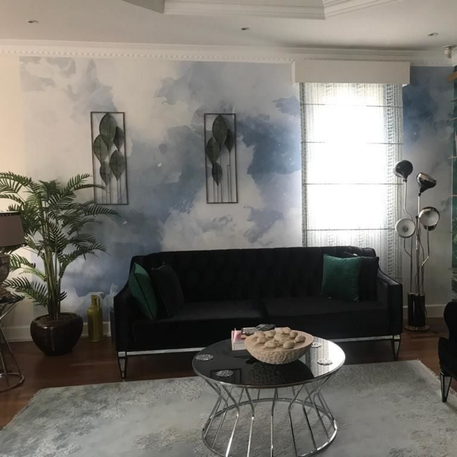 Papier peint aquarelle bleu et blanc, série Zemheri