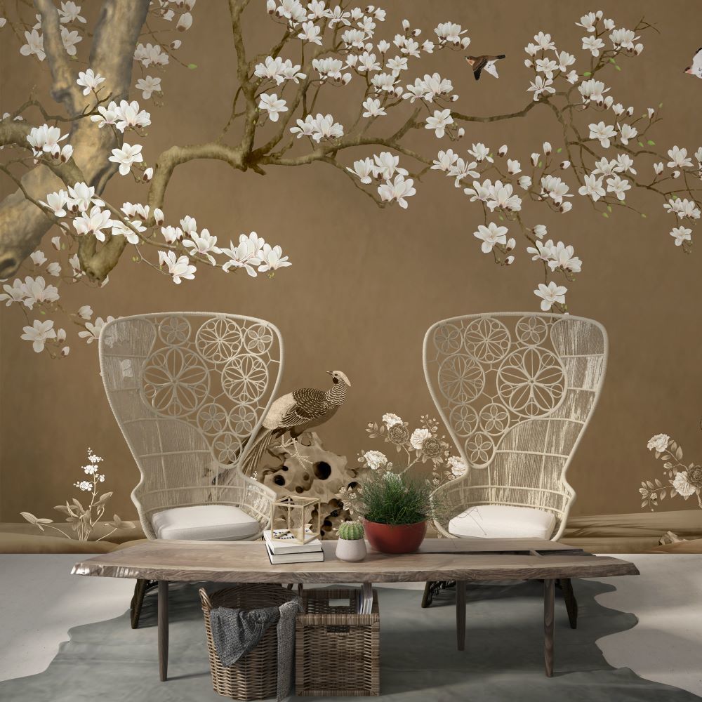 Papier peint arbre de sakura aux fleurs blanches