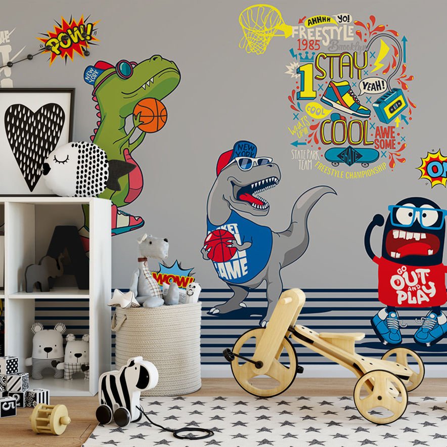 Papier peint Dinosaur Graffiti pour chambre d'enfant
