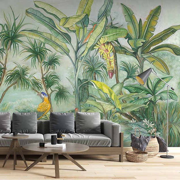 Papier peint plantes et animaux tropicaux aux couleurs vives