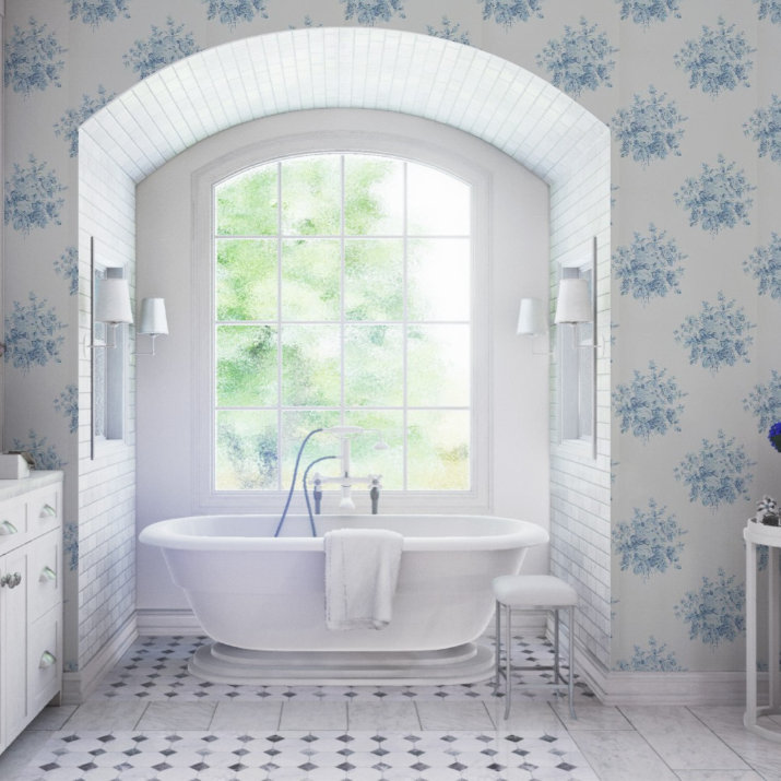 Papier peint Wainscott Floral bleu ciel