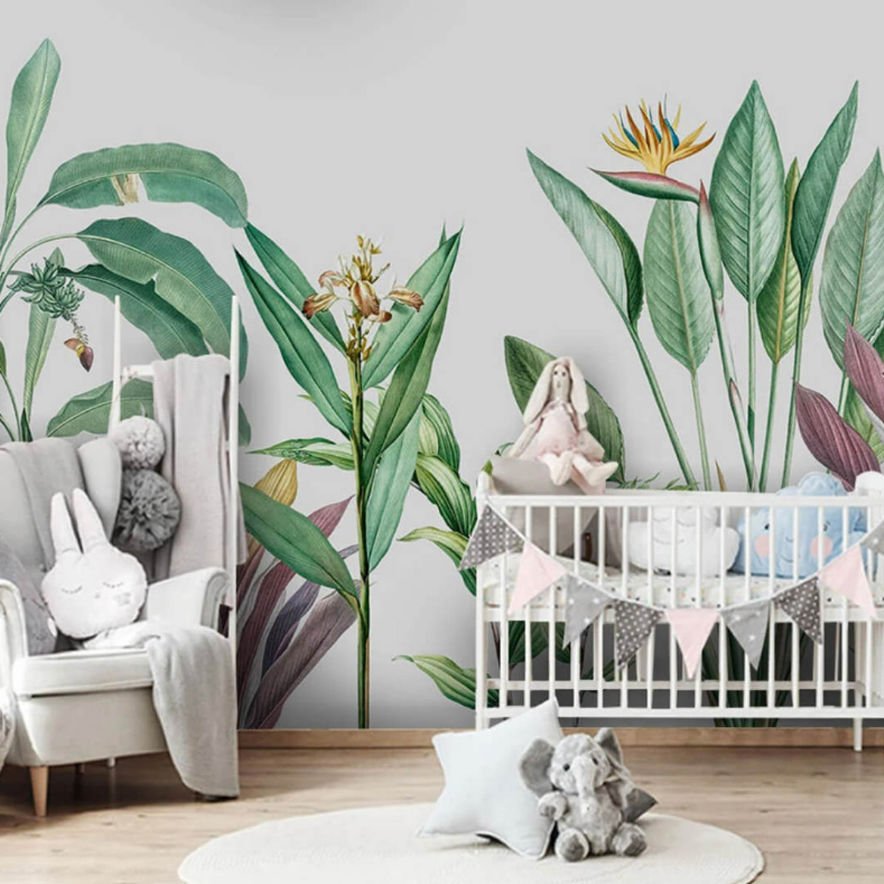 Papier peint fleurs et plantes tropicales