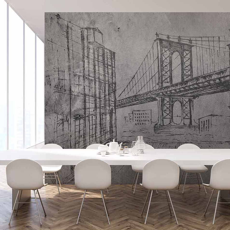 Papier peint pont au crayon sur fond gris