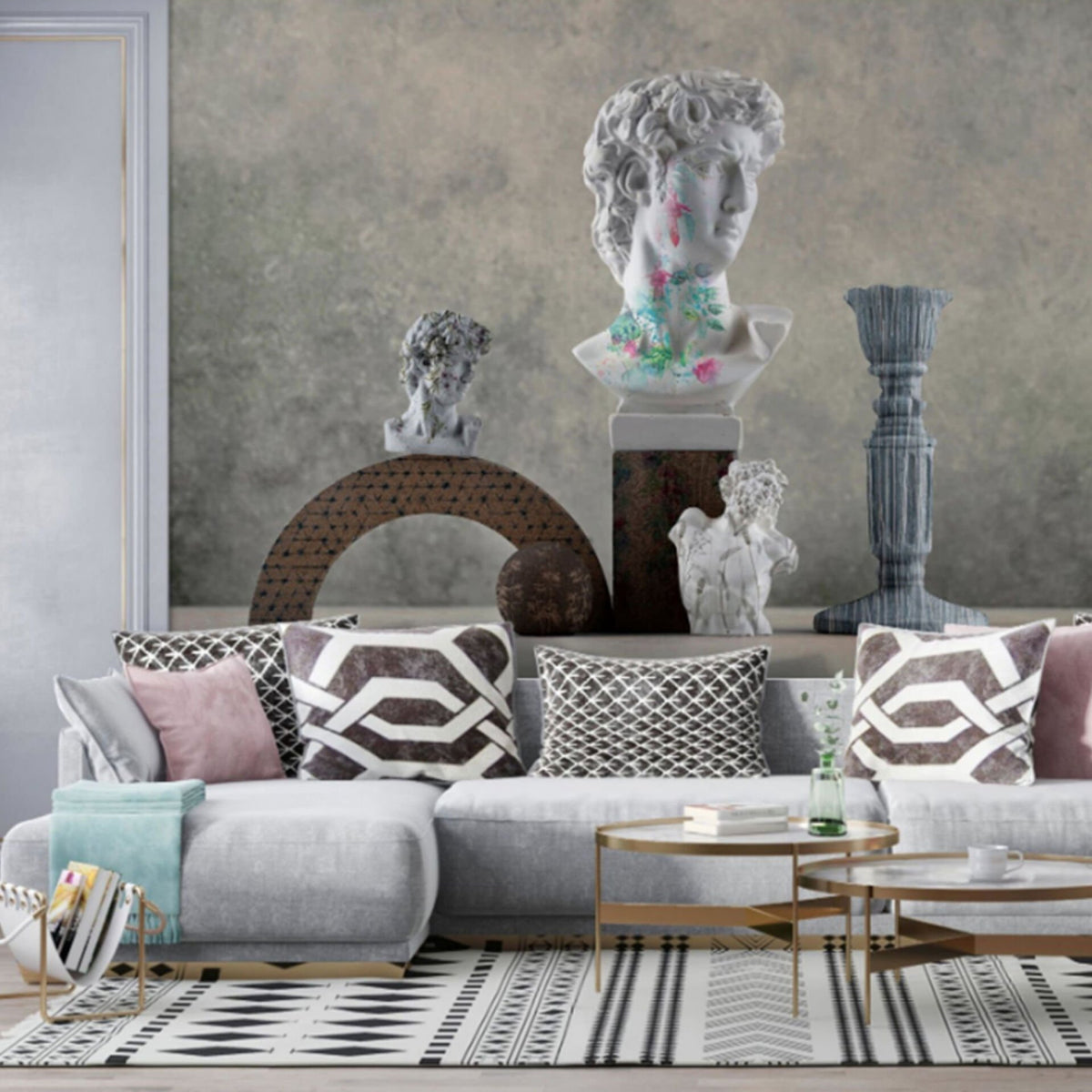 Papier peint bustes de David, colonne et chandelier