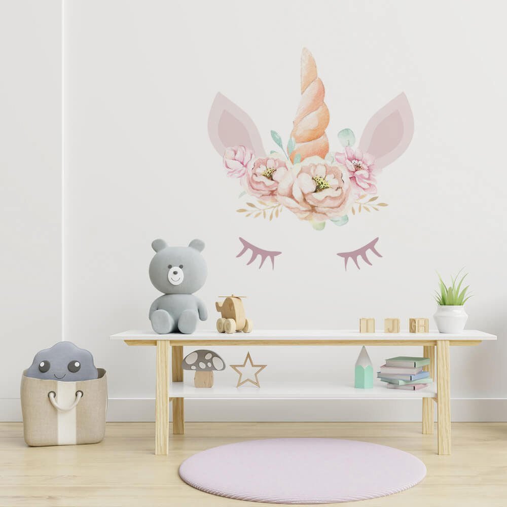 Papier peint petit poney à couronne de fleurs