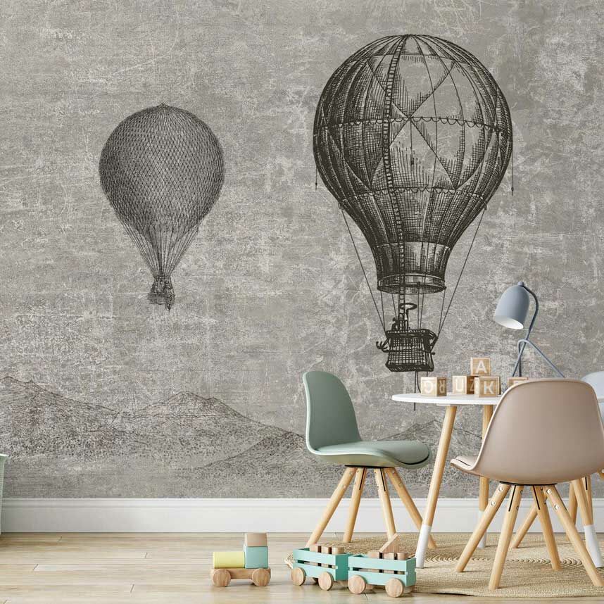 Papier peint montgolfières au crayon