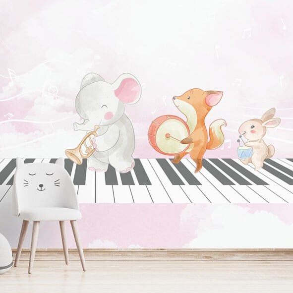 Papier peint Uva éléphant et lapin sur un piano
