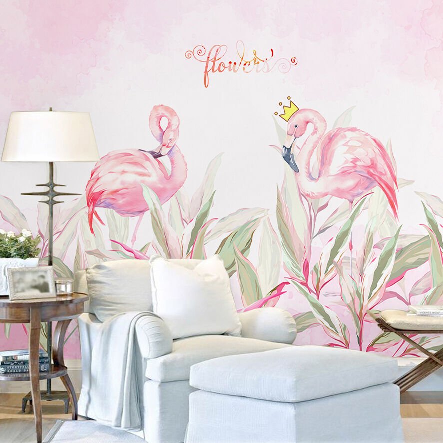Papier peint dessin flamant rose princesse
