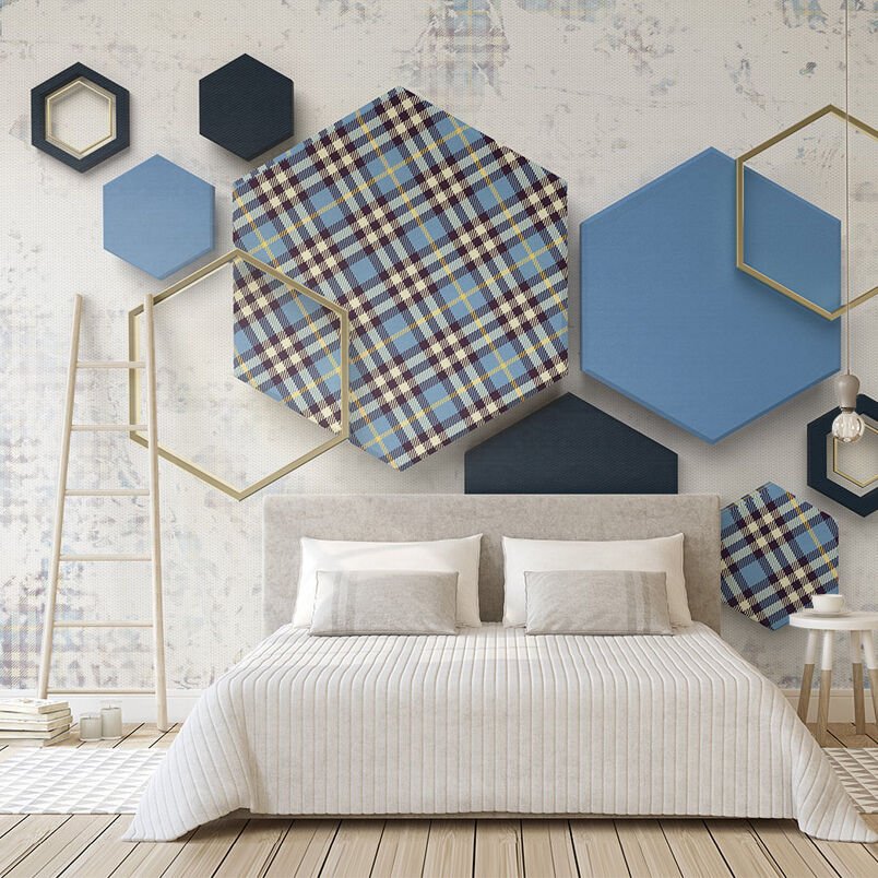 Papier peint 3D hexagones à carreaux bleu marine