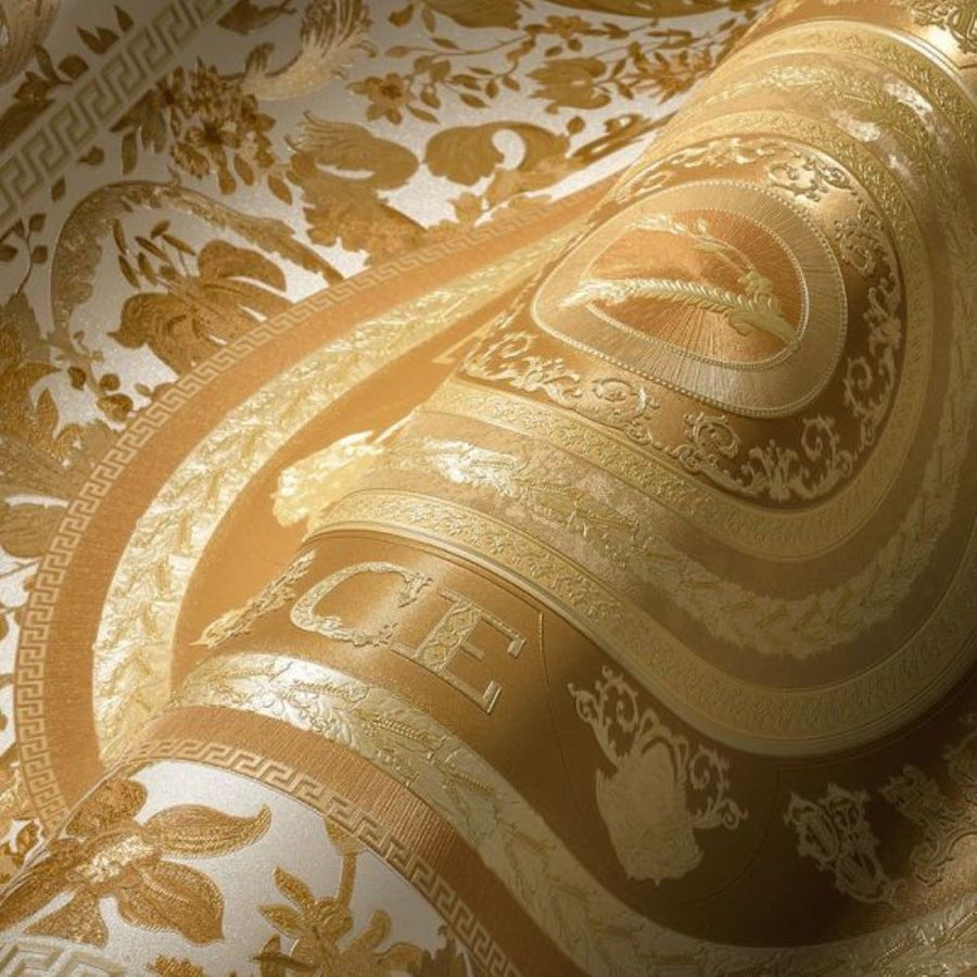 Papier peint Versace 5 Virtus or et crème