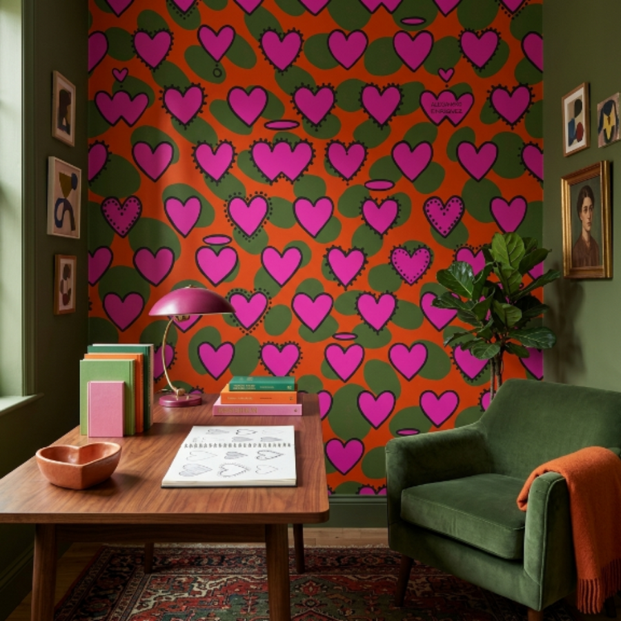 Papier peint Enriquezland CuoriPois cœurs orange et rose