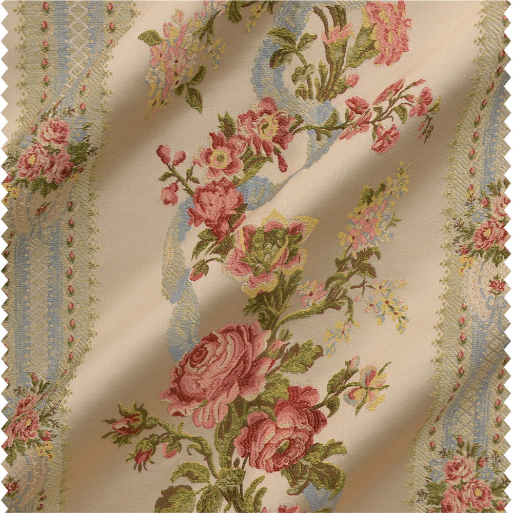 Tissu d'ameublement à rayures et roses façon point de croix