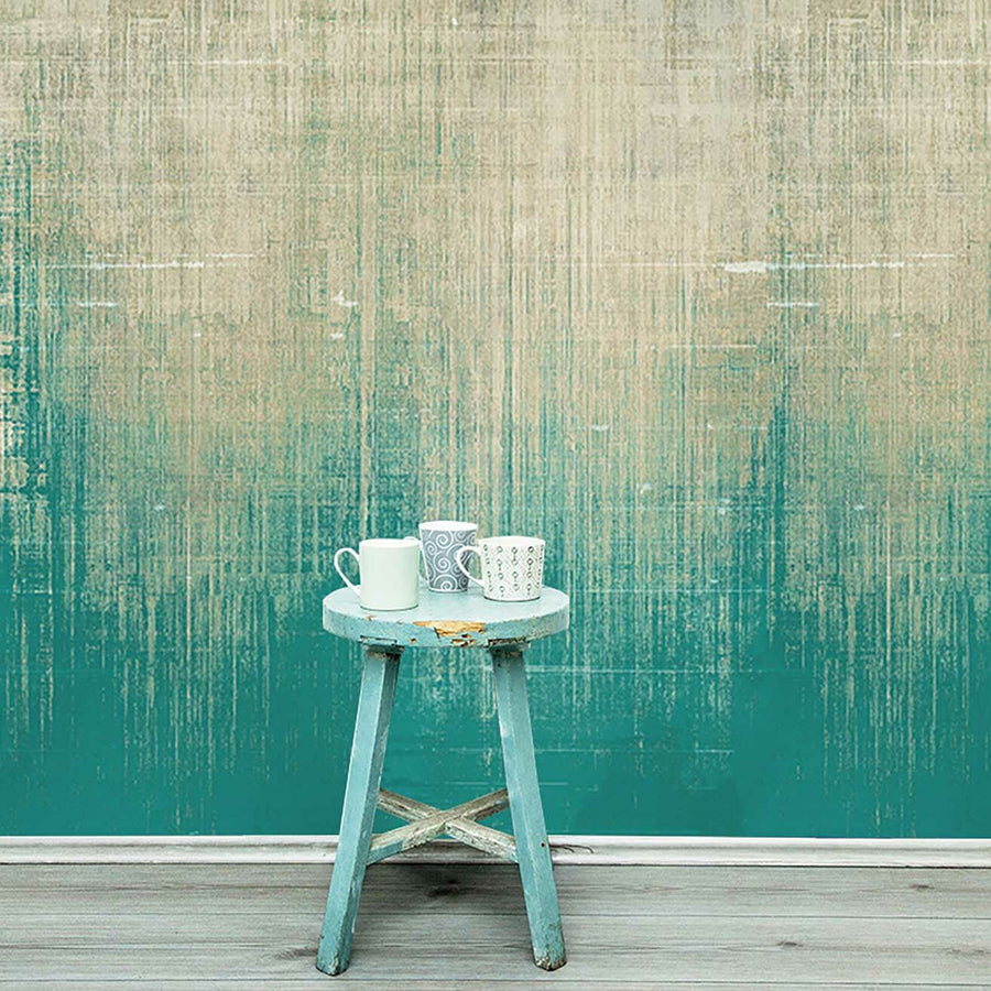Papier peint motif mural patiné turquoise