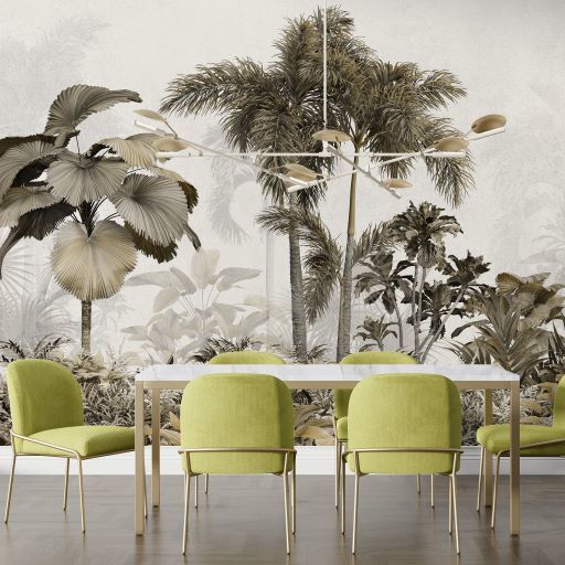 Papier peint grands arbres à feuilles exotiques