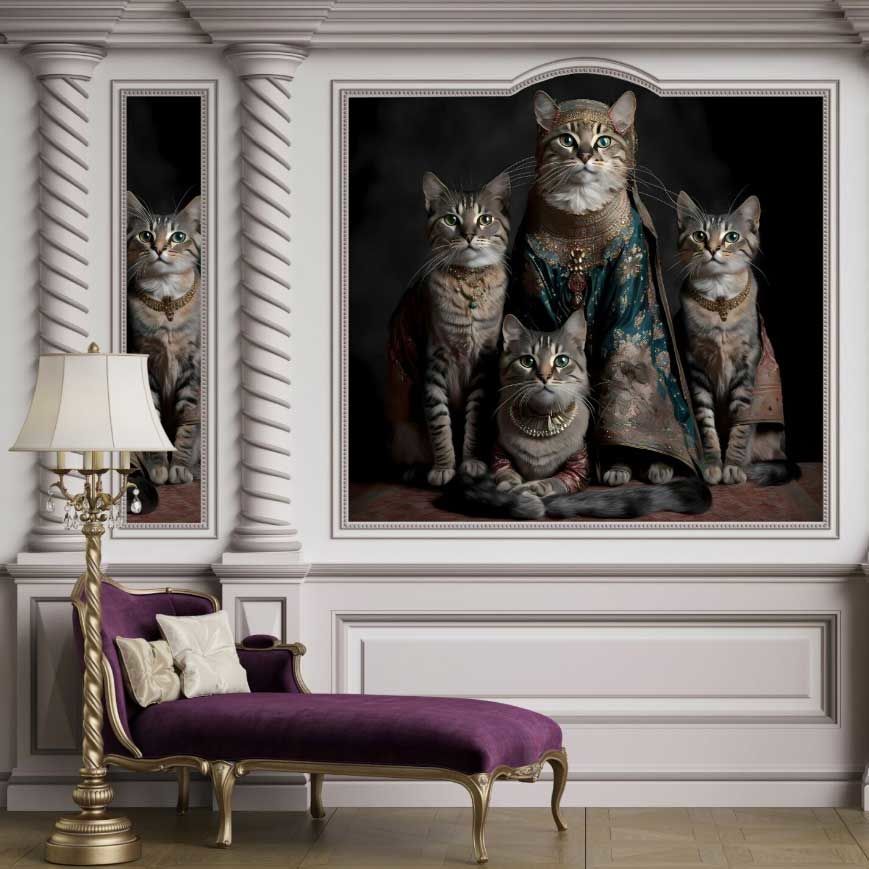 Papier peint chatte reine et ses petits