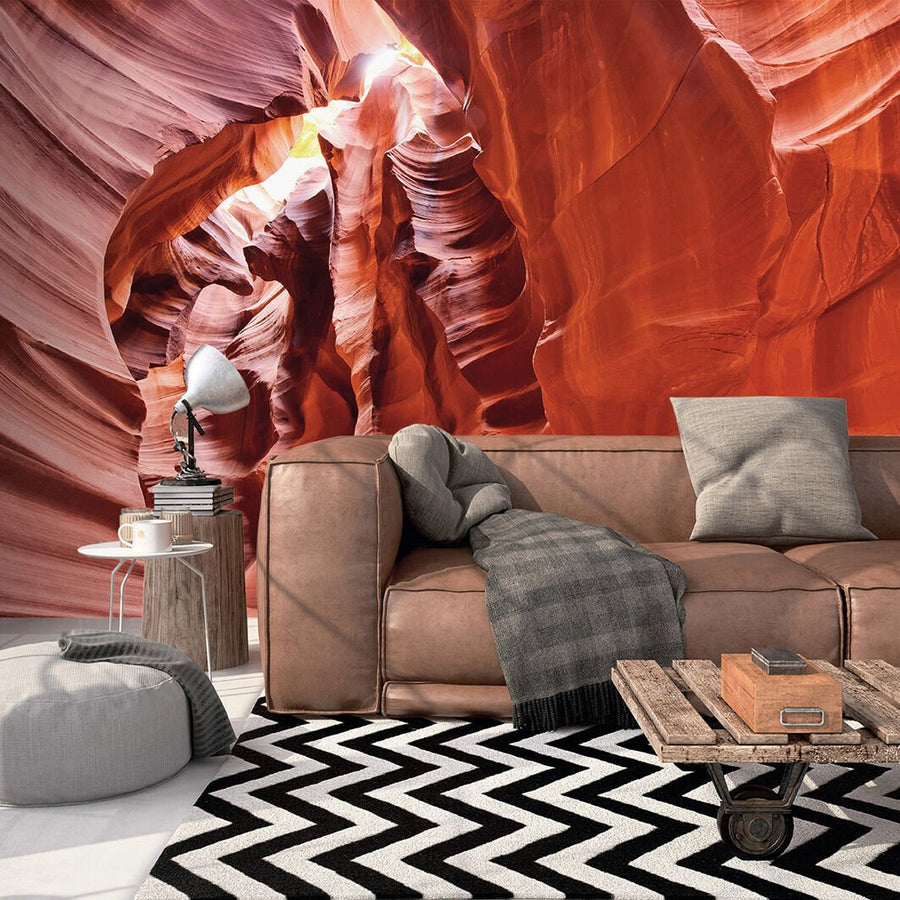 Papier peint motif Canyon couleur corail