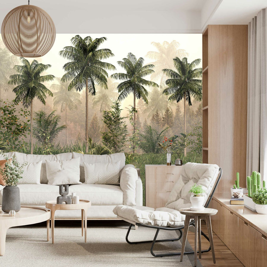 Papier peint grands arbres tropicaux élancés