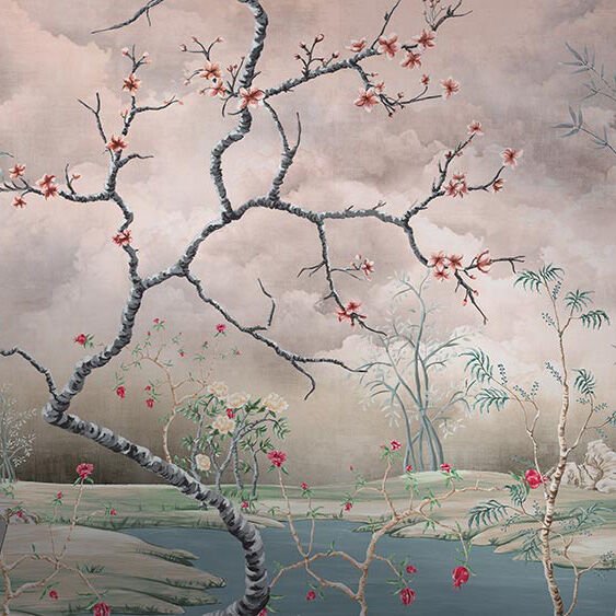 Papier peint cerisiers en fleurs dans les nuages