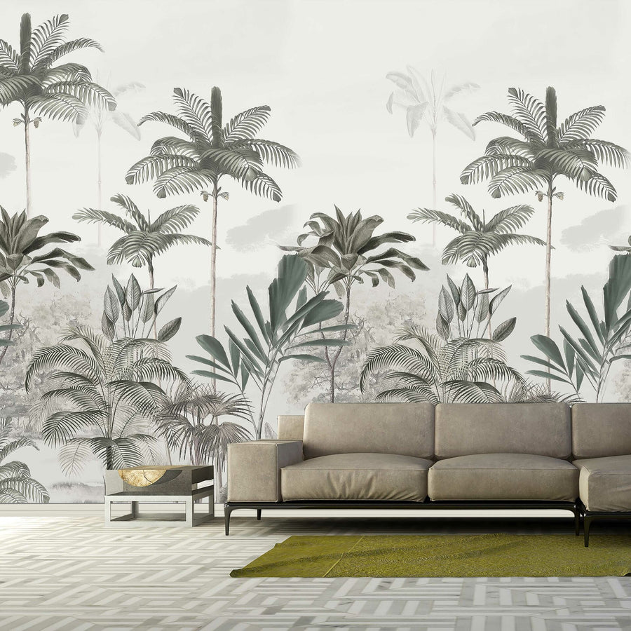 Papier peint palmiers tropicaux aux tons gris