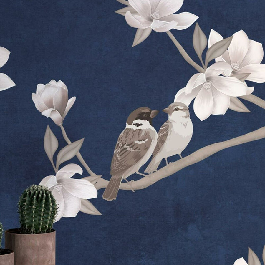 Papier peint fleurs de sakura et oiseaux