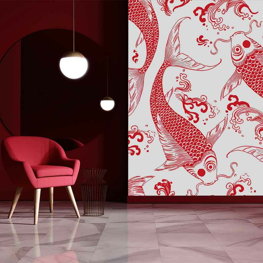 Papier peint poissons rouges japonais