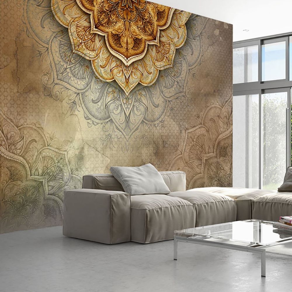 Papier peint motif cachemire ethnique aux tons bruns