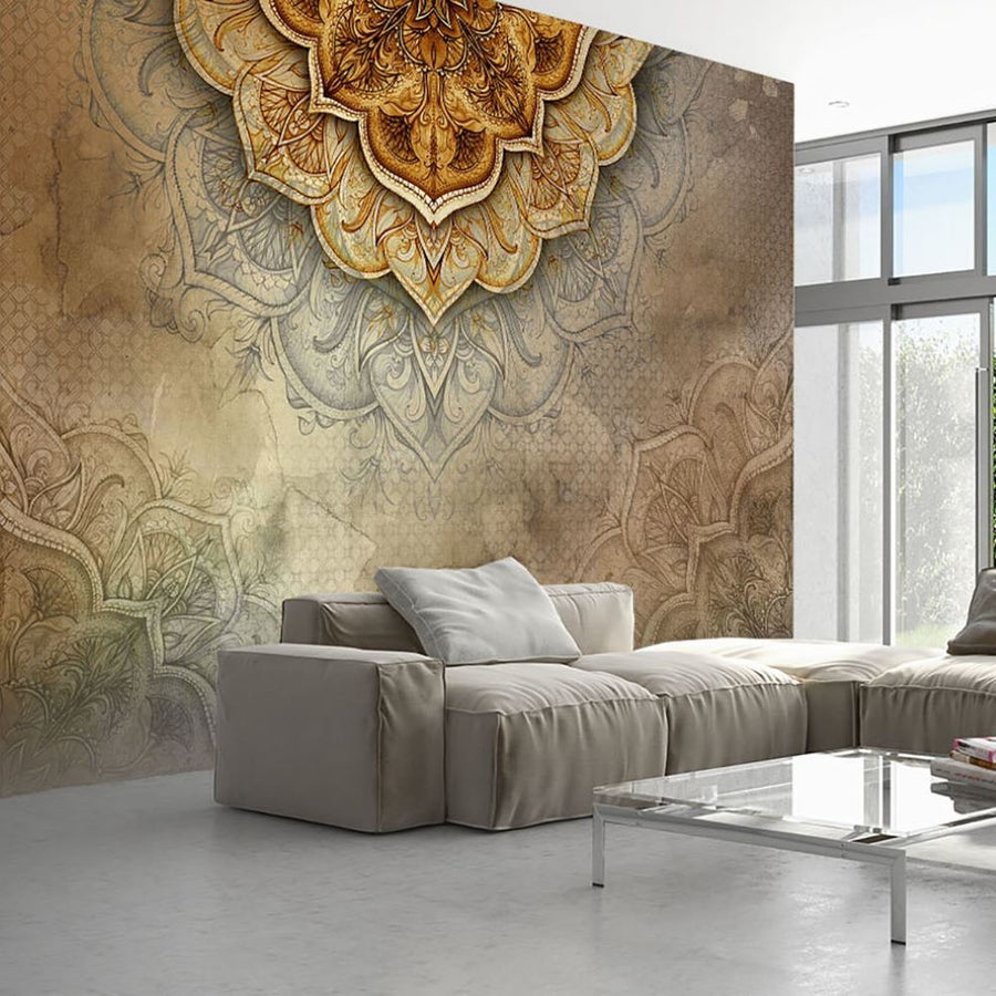 Papier peint motif cachemire ethnique aux tons bruns