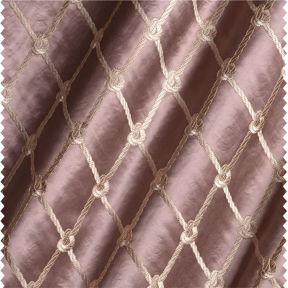 Tissu à rideaux et d'ameublement brodé sur fond satiné