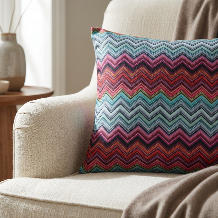 Coussin décoratif à motif zigzag en dégradé