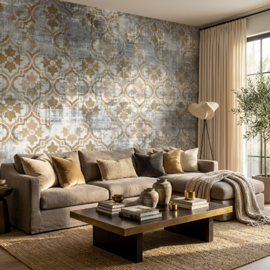 Papier peint Old Damask aux tons bruns