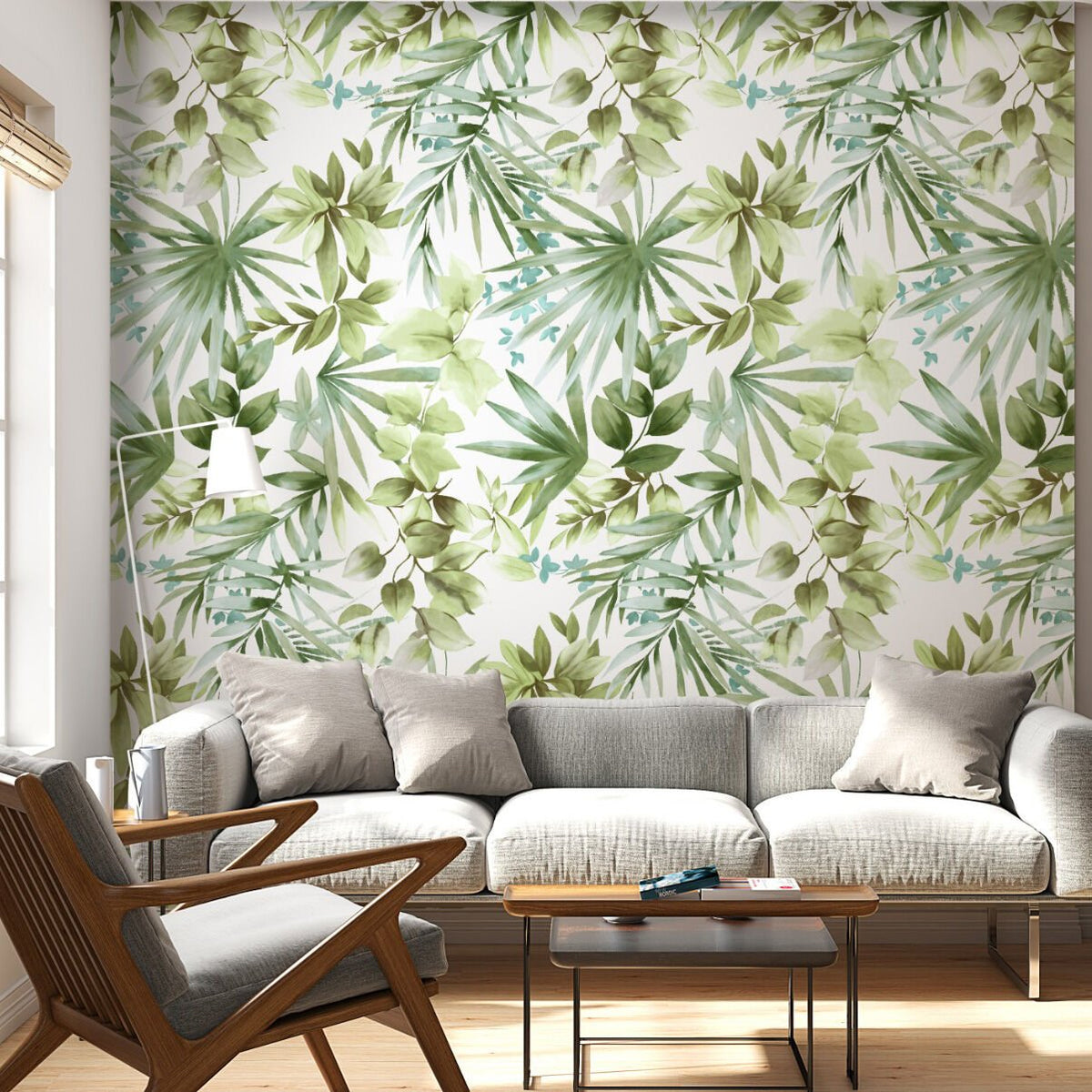 Papier peint lierre et palmiers à l'aquarelle