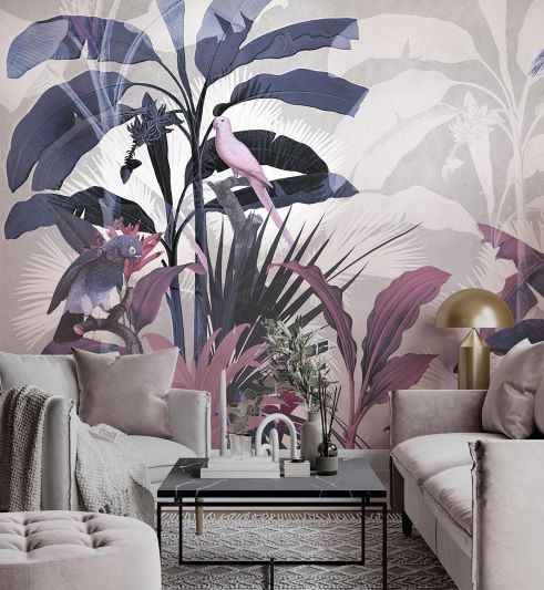Papier peint Uva feuilles tropicales aux tons violets