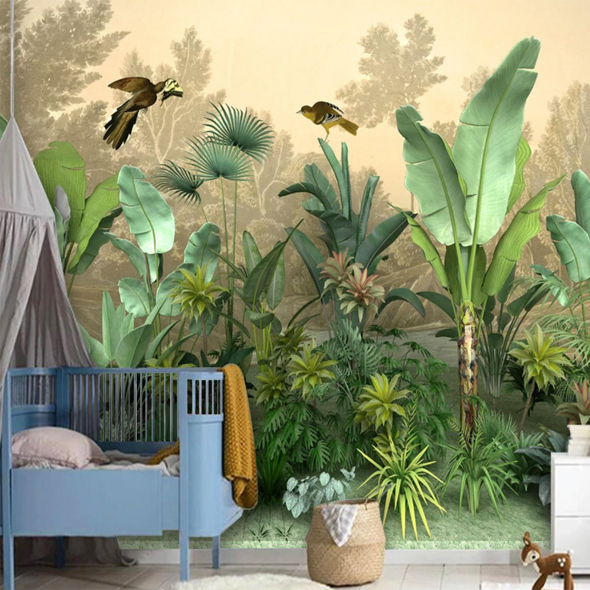 Papier peint arbres exotiques sur fond sépia