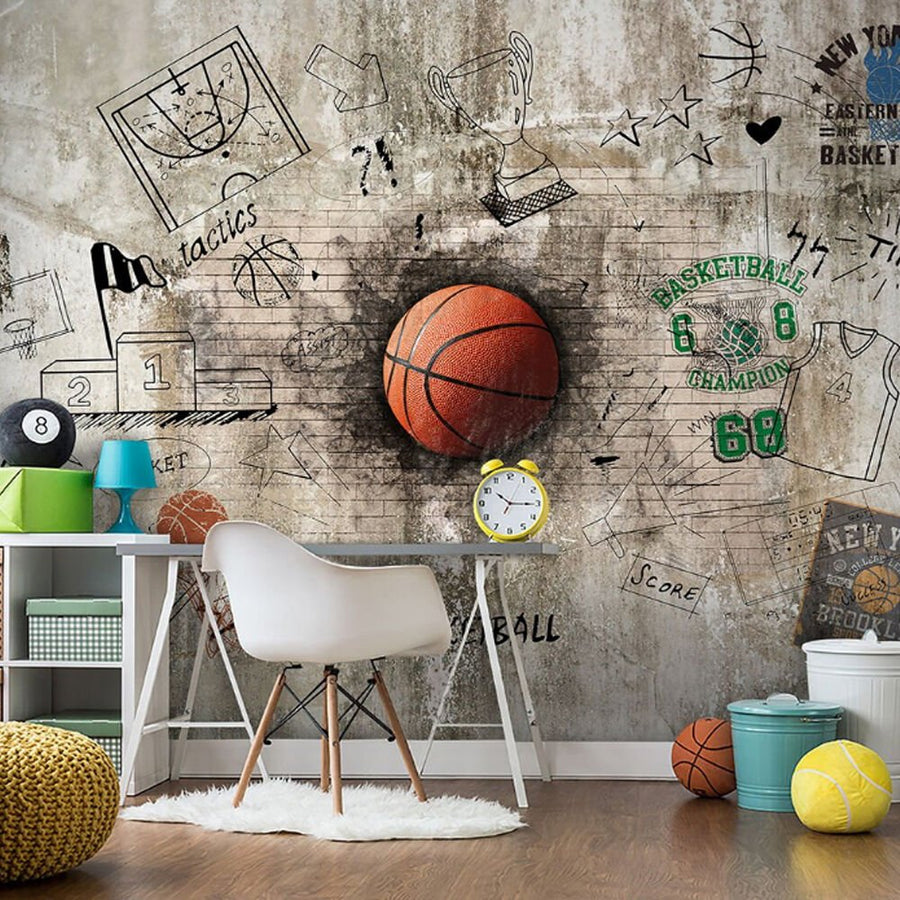 Papier peint terrain et panier de basket