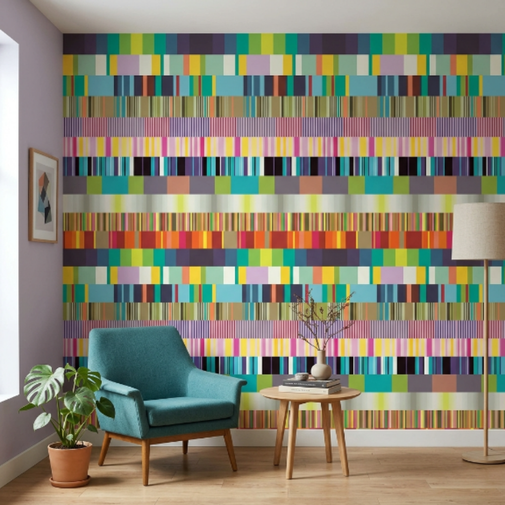 Panneau mural Eijfinger dessins géométriques colorés et noir et blanc