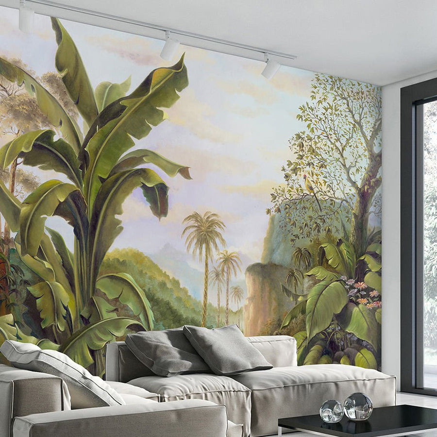 Papier peint grandes feuilles et paysage naturel
