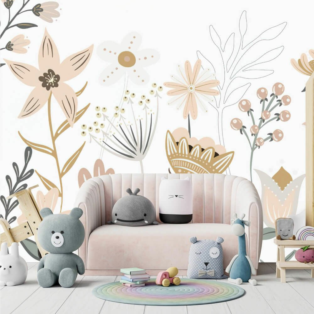 Papier peint fleurs douces et marguerites