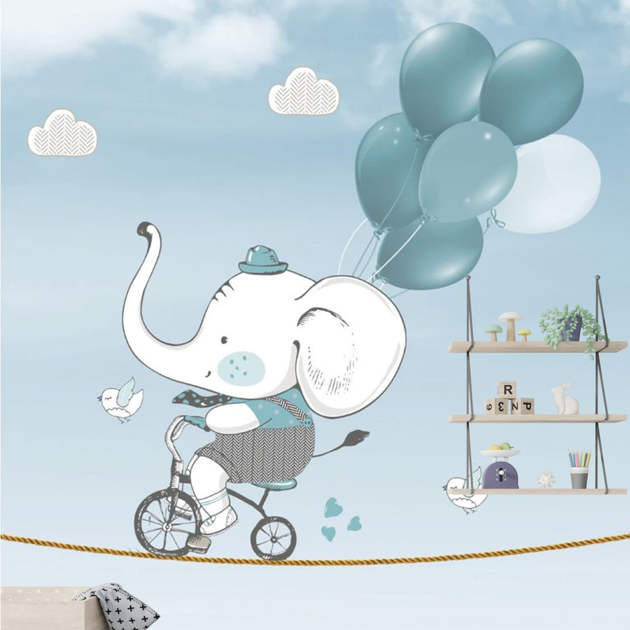 Papier peint Uva éléphant à vélo et ballon bleu