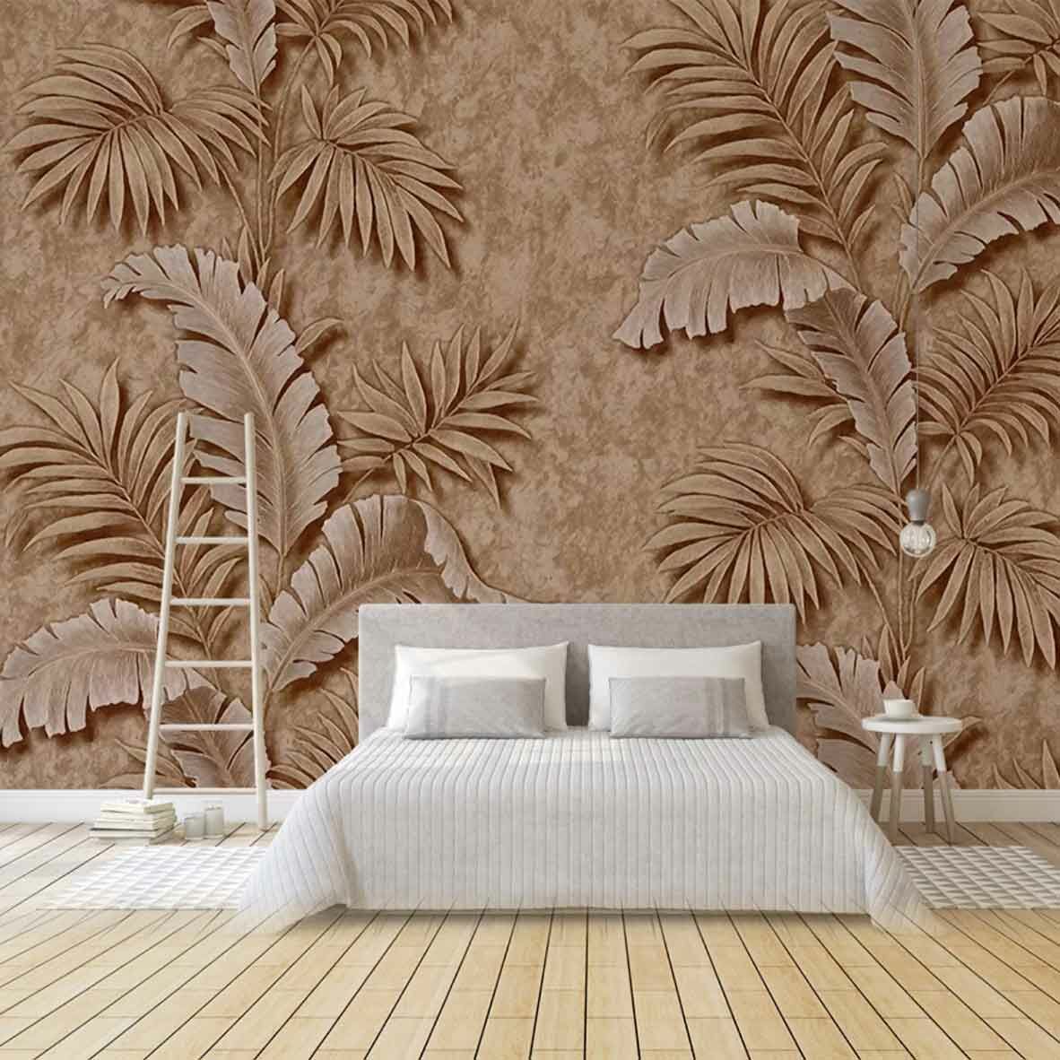 Papier peint feuilles sépia sur fond sépia
