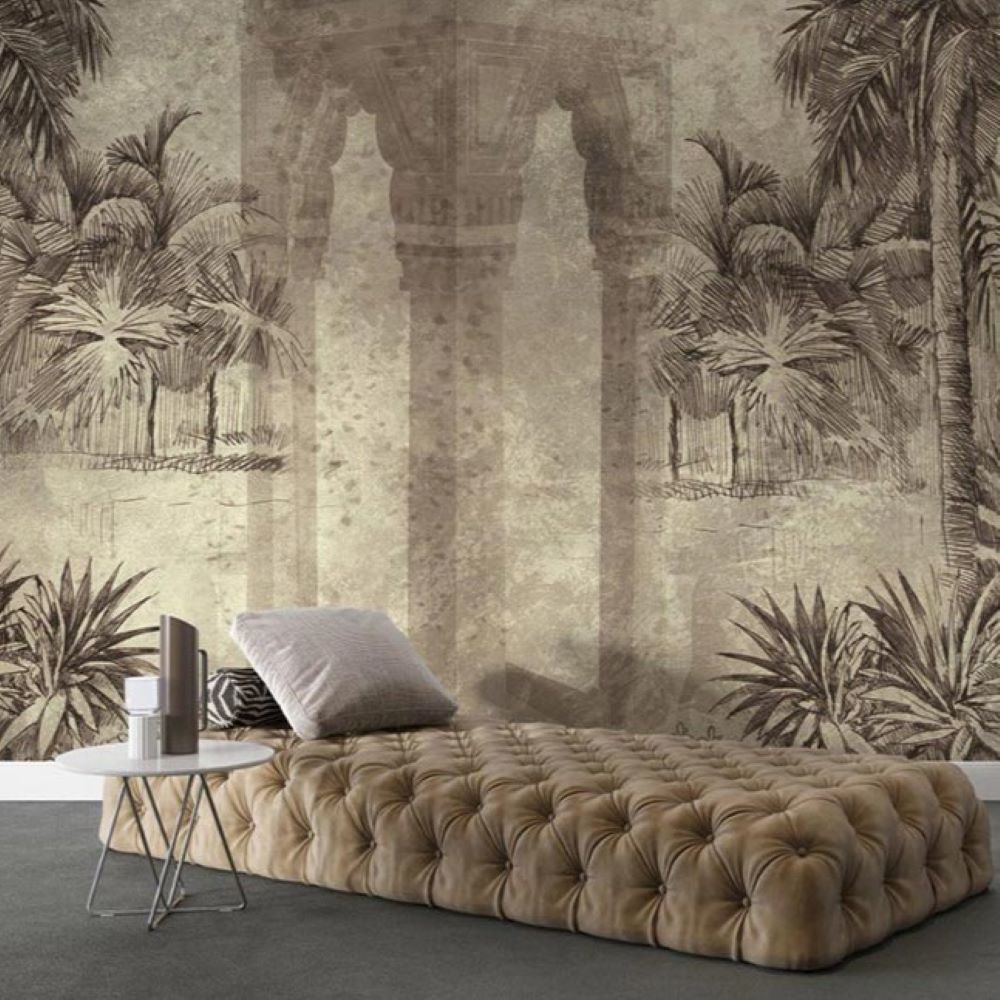 Papier peint sépia colonnes et arbres tropicaux