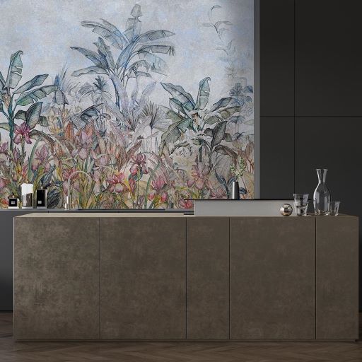 Papier peint orchidées parmi les arbres tropicaux