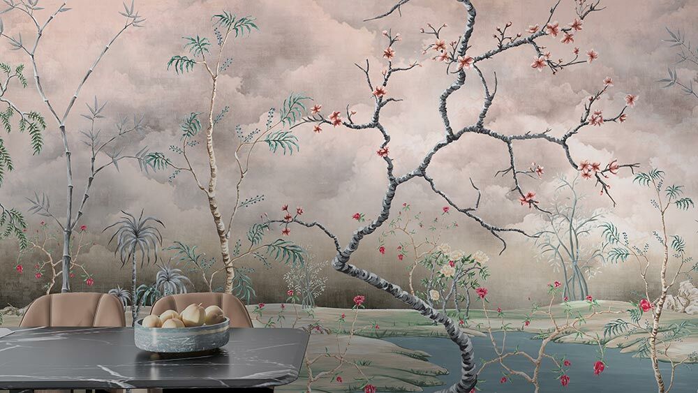 Papier peint cerisiers en fleurs dans les nuages
