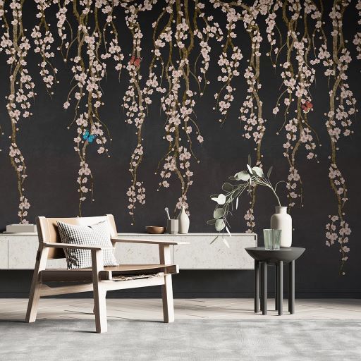 Papier peint fleurs grimpantes sur fond anthracite