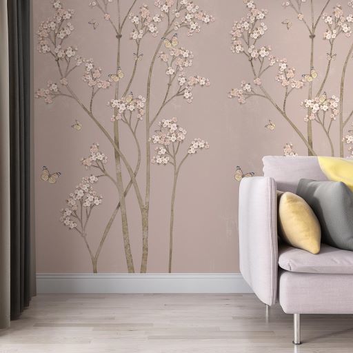 Papier peint mini fleurs et papillons sur fond poudré
