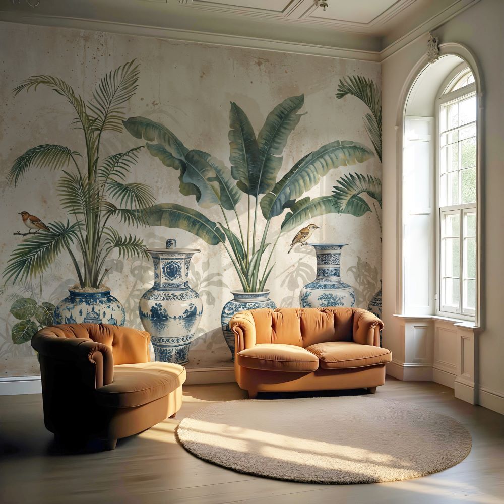 Papier peint rêve botanique dynastique bleu