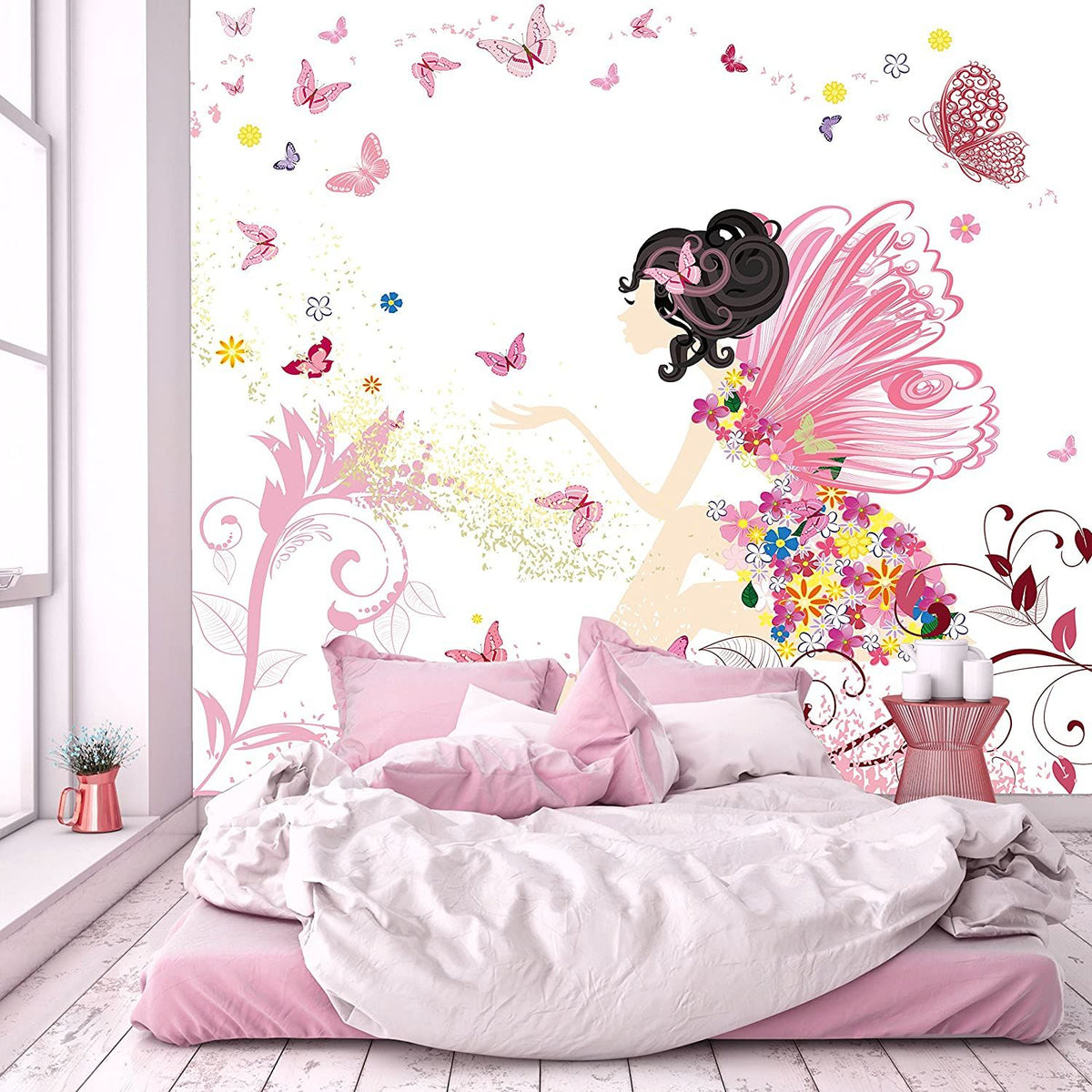 Papier peint Uva fée des fleurs et papillon