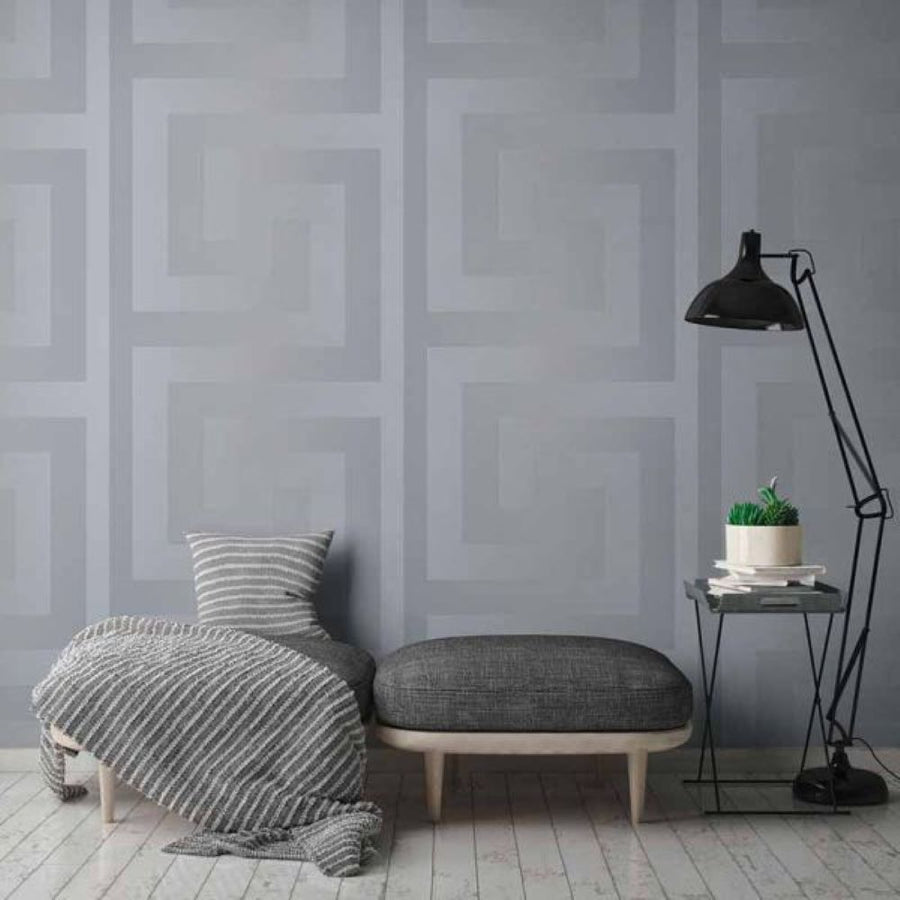 Papier peint Versace motif labyrinthe argent
